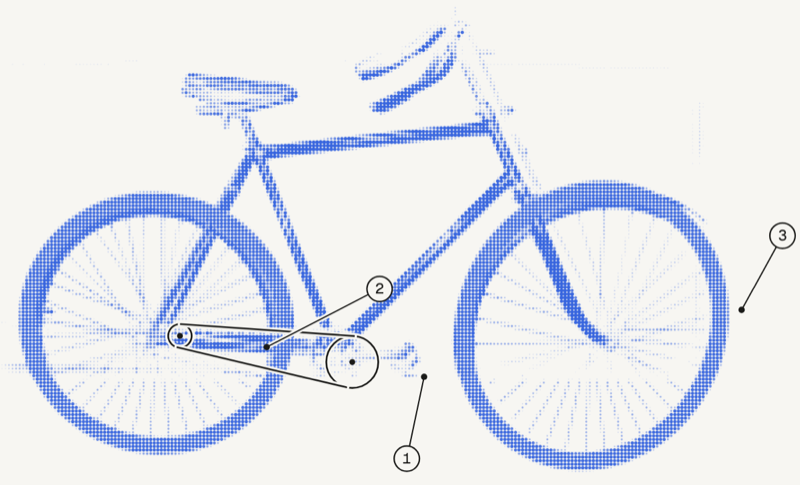 A bicycle, with its drive numbered
